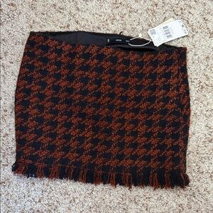Mango Black and Brown Houndstooth Mini Skirt